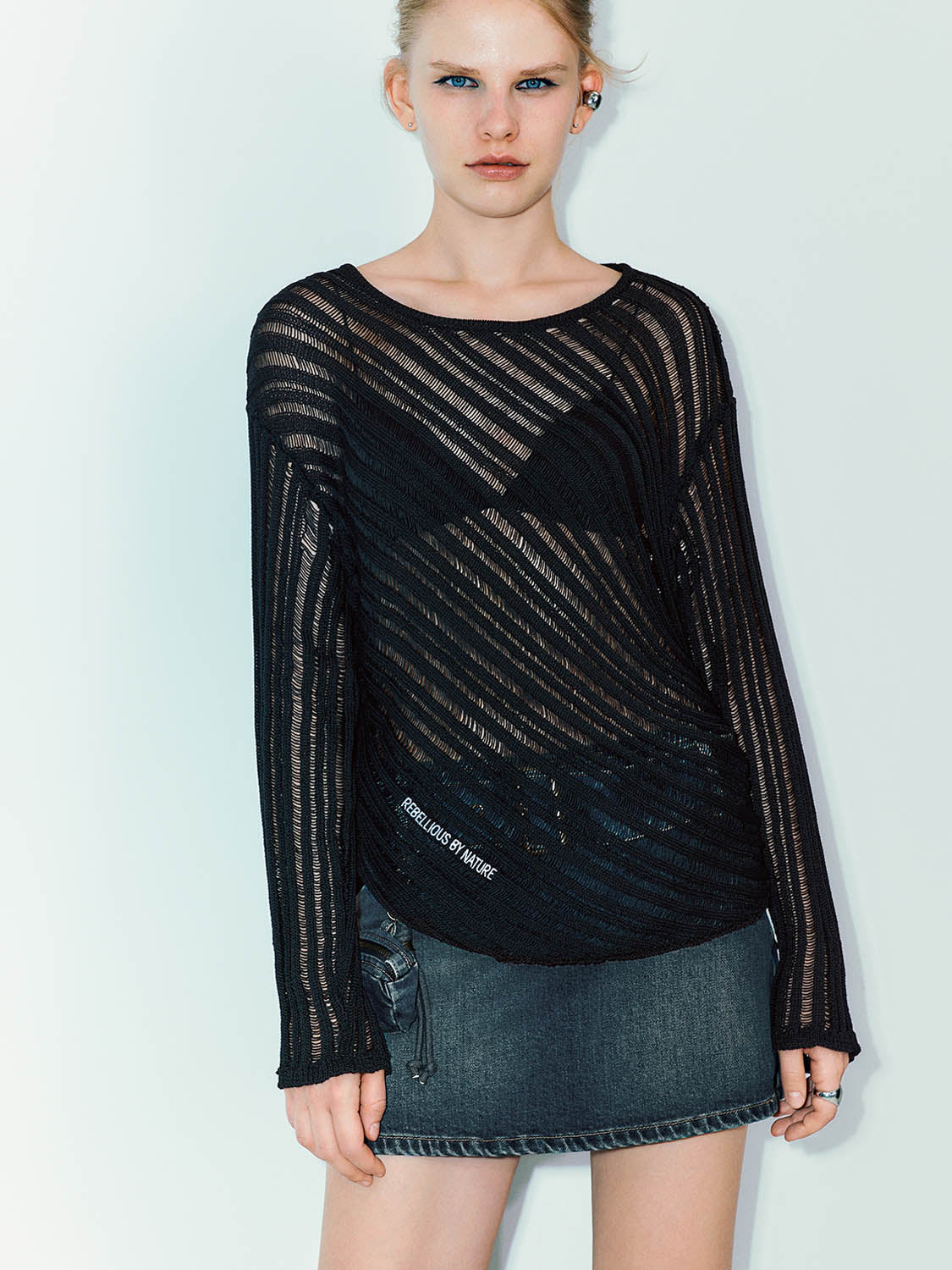 Sheer Crew Neck Knitted T-Shirt