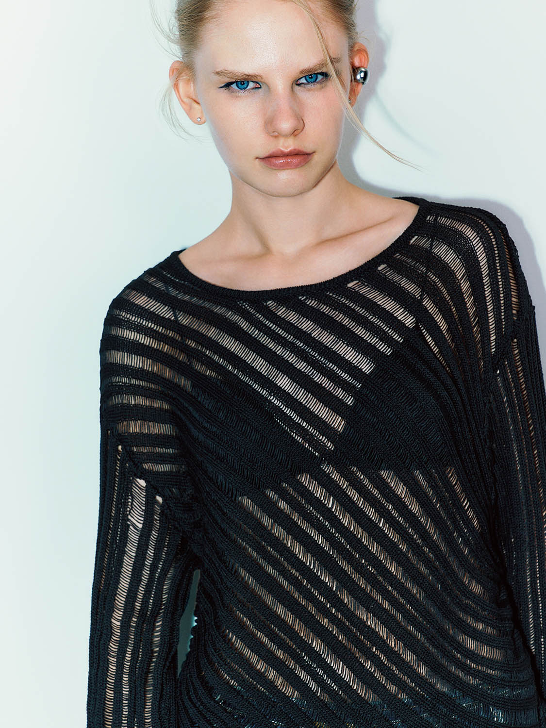 Sheer Crew Neck Knitted T-Shirt