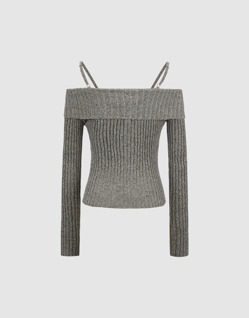 Off-Shoulder Zipper Front Knitted T-Shirt