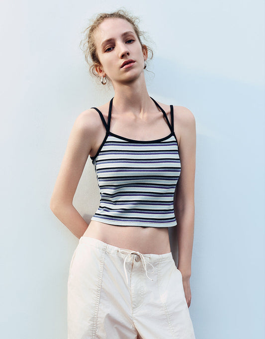 Striped Halter Neck Skinny Cami Top