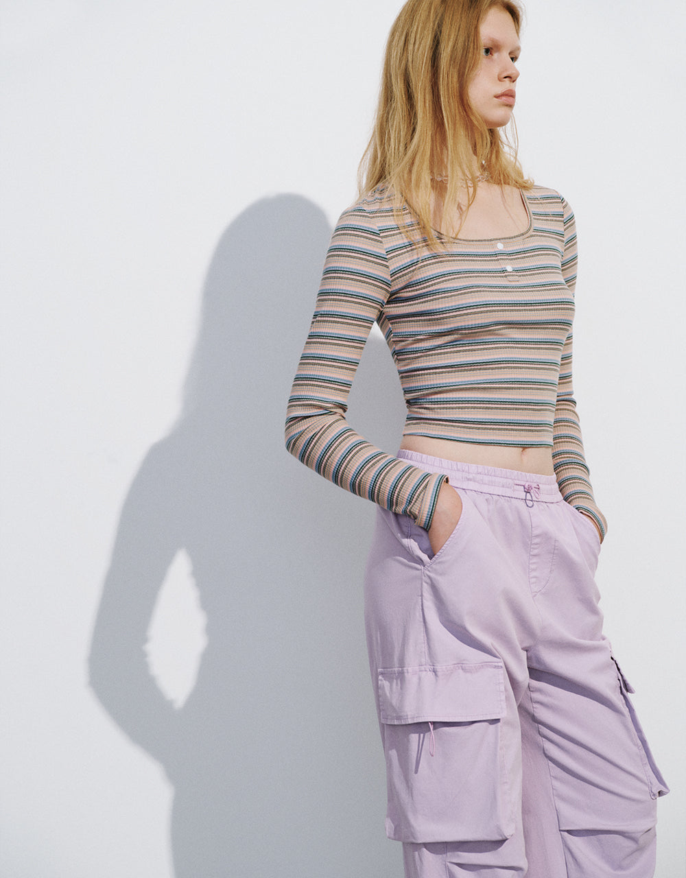 Striped U Neck Skinny T-Shirt