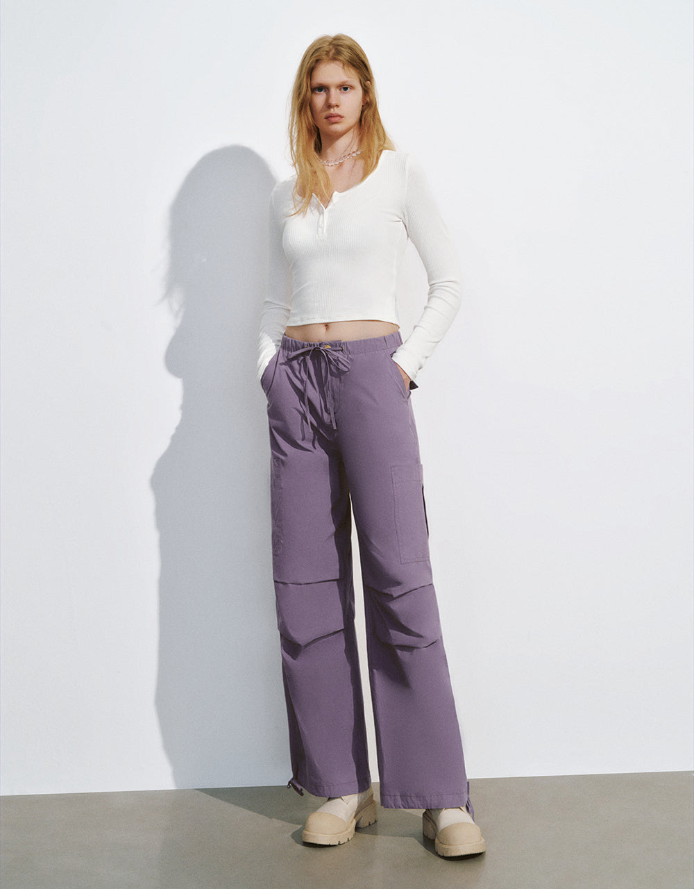 Drawstring Waist Wide-Leg Pants