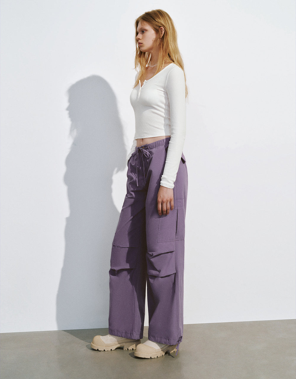 Drawstring Waist Wide-Leg Pants