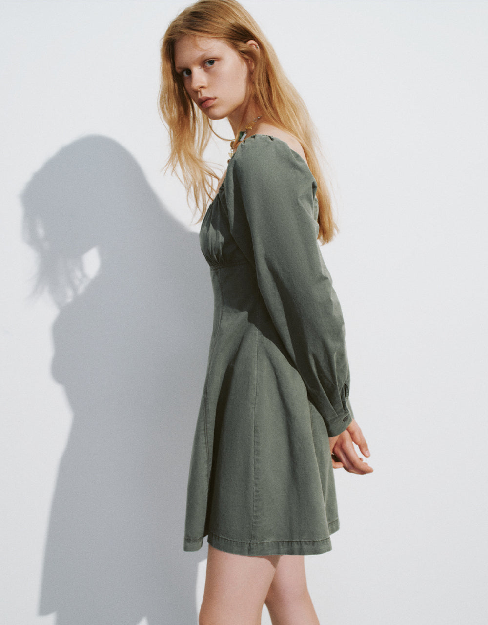 Square-cut Collar Skater Dress