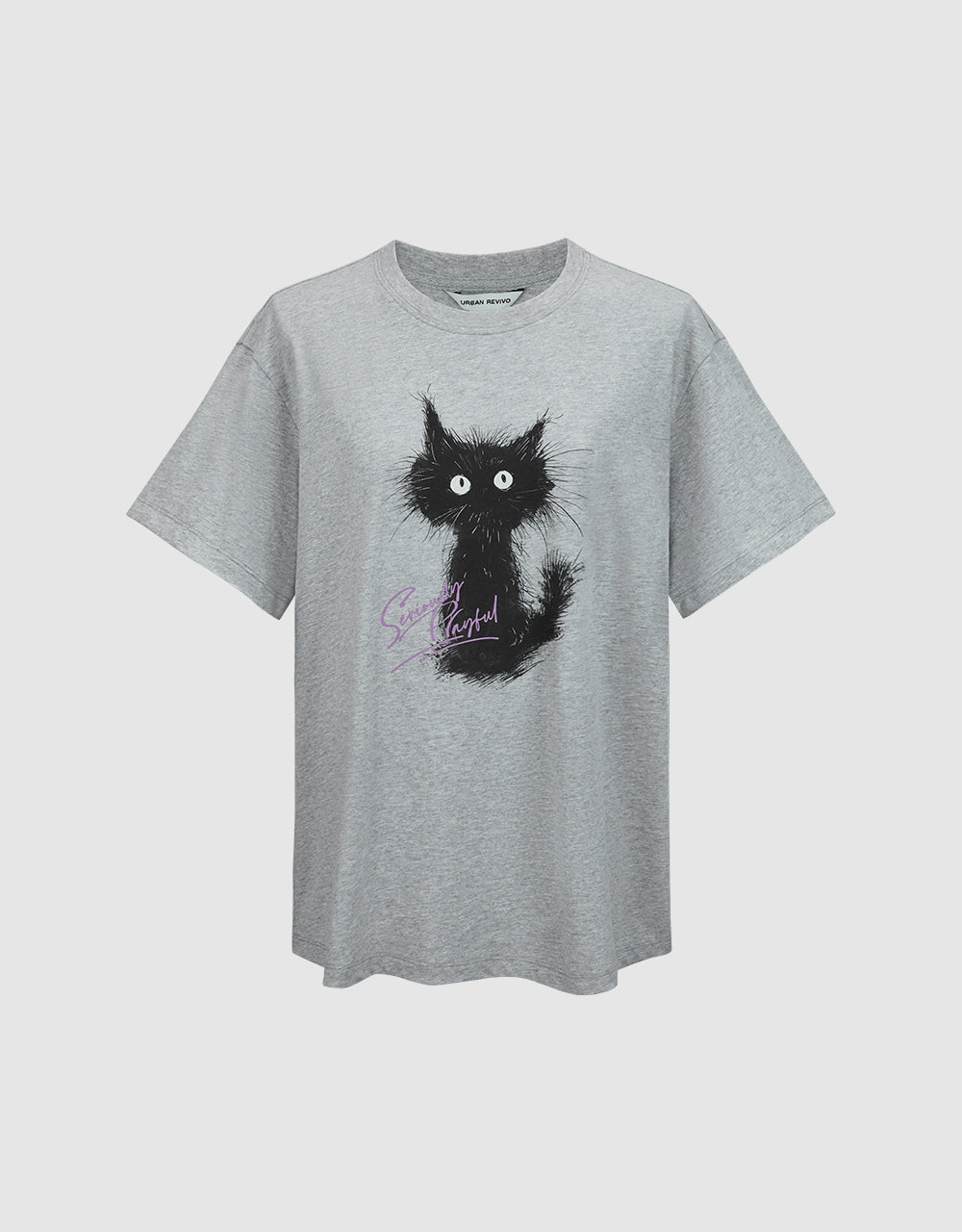 Cat Printed Crew Neck Straight T-Shirt