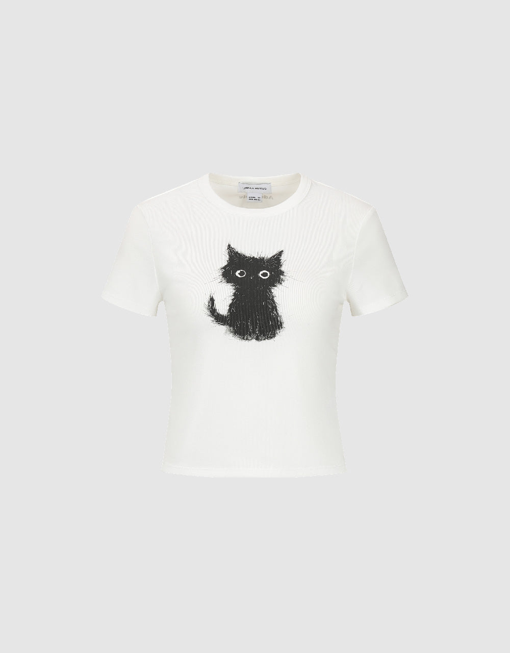 Cat Printed Crew Neck Skinny T-Shirt