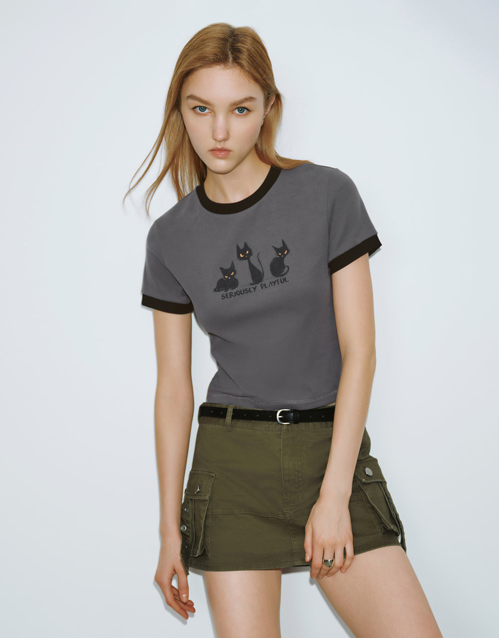 Printed Crew Neck Skinny T-Shirt