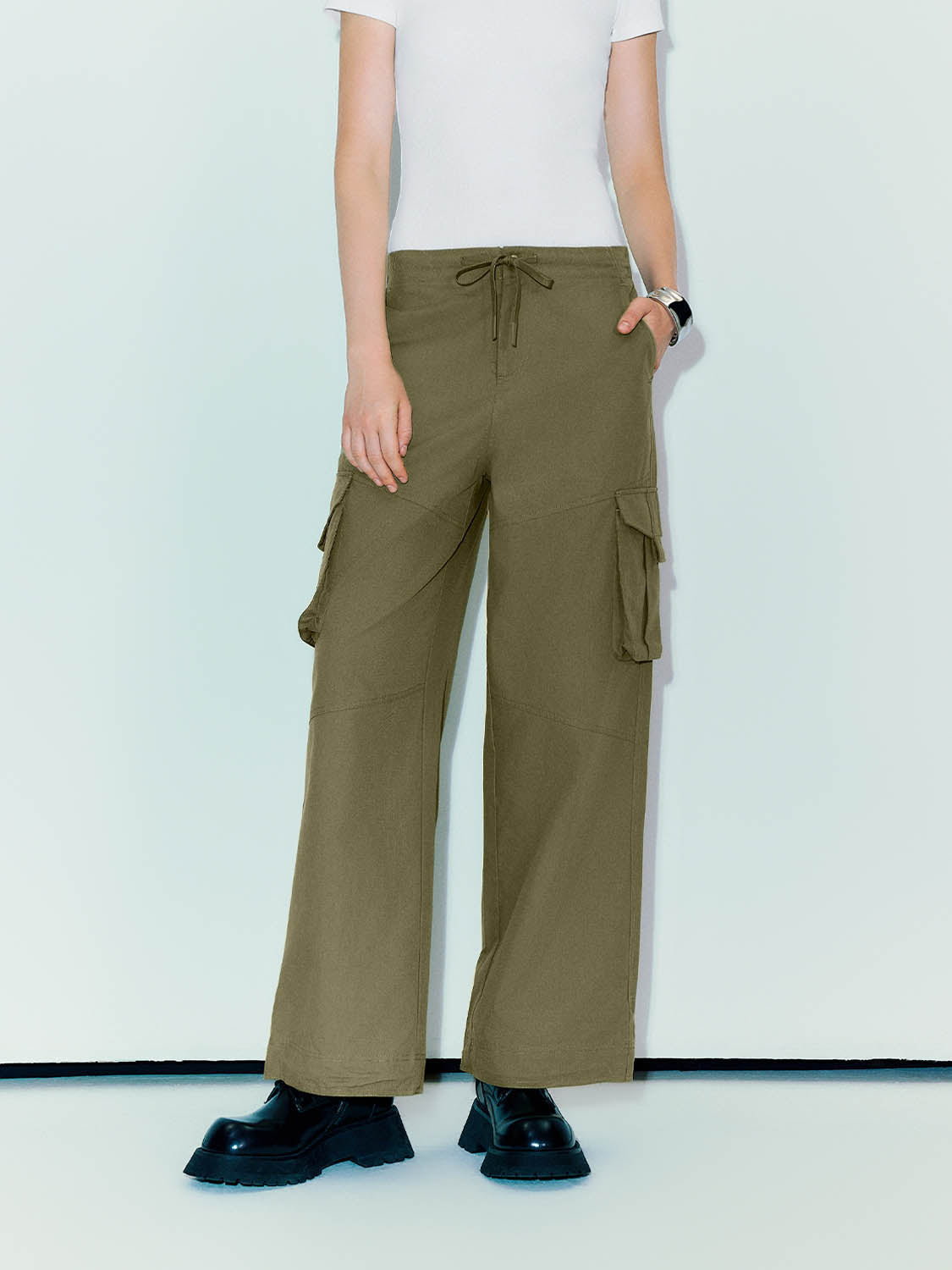 Drawstring Waist Wide-Leg Pants