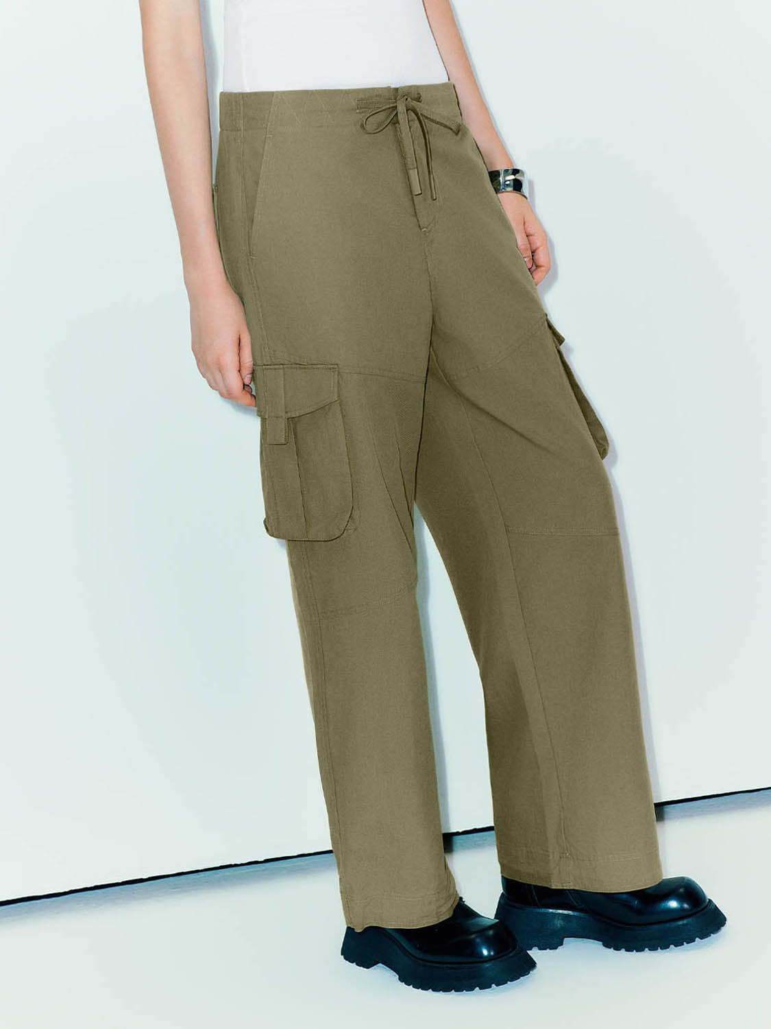 Drawstring Waist Wide-Leg Pants