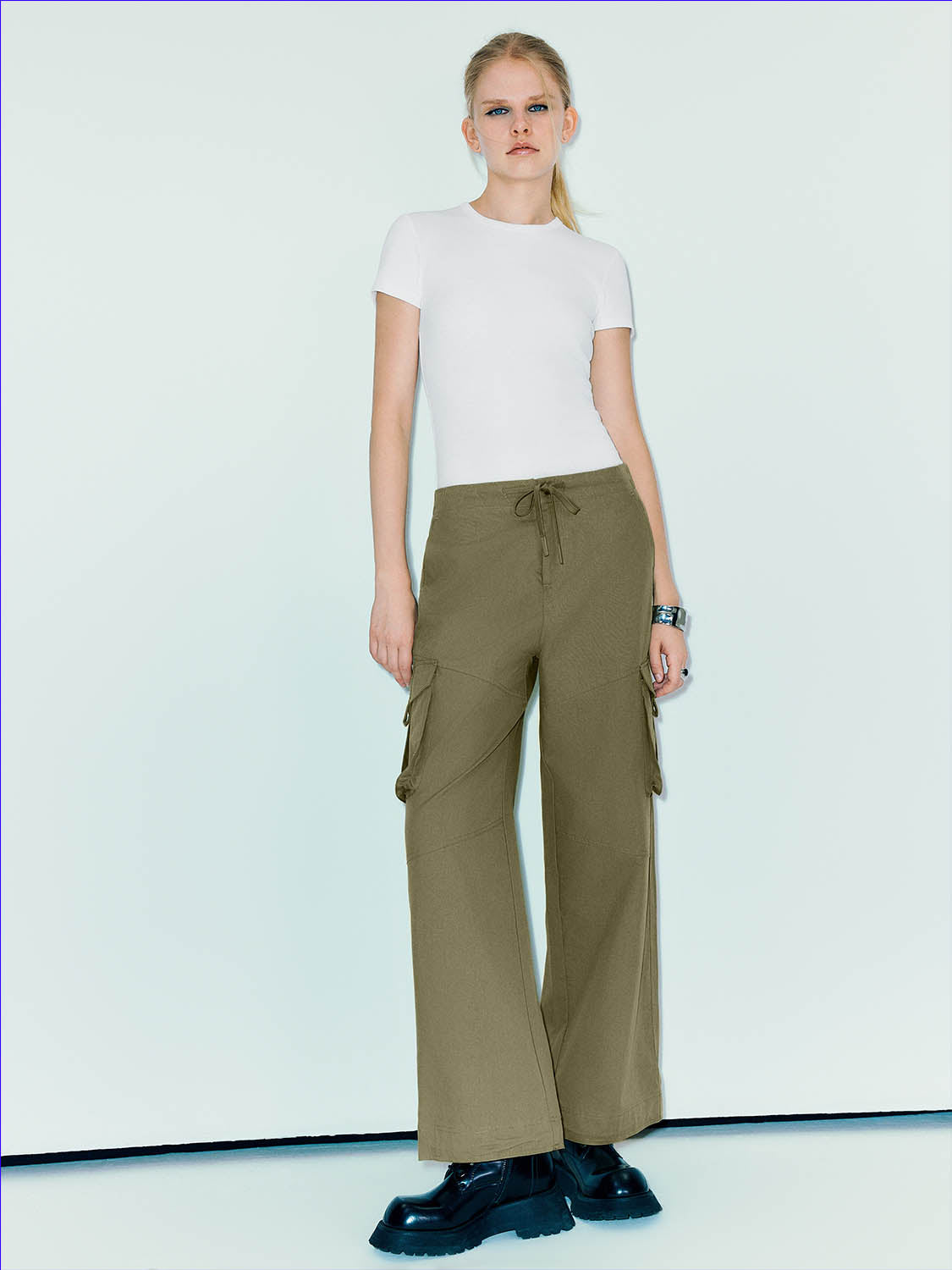 Drawstring Waist Wide-Leg Pants