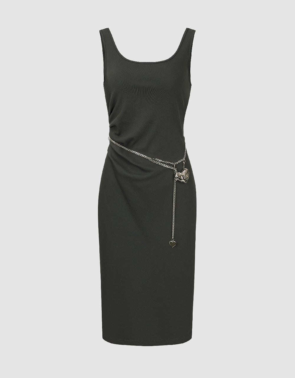 Sleeveless U Neck Skinny Dress With Chain