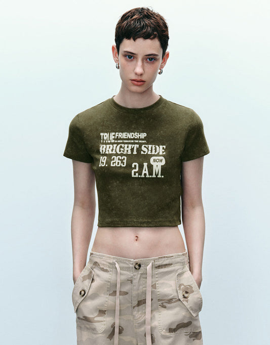 Letter Printed Crew Neck T-Shirt