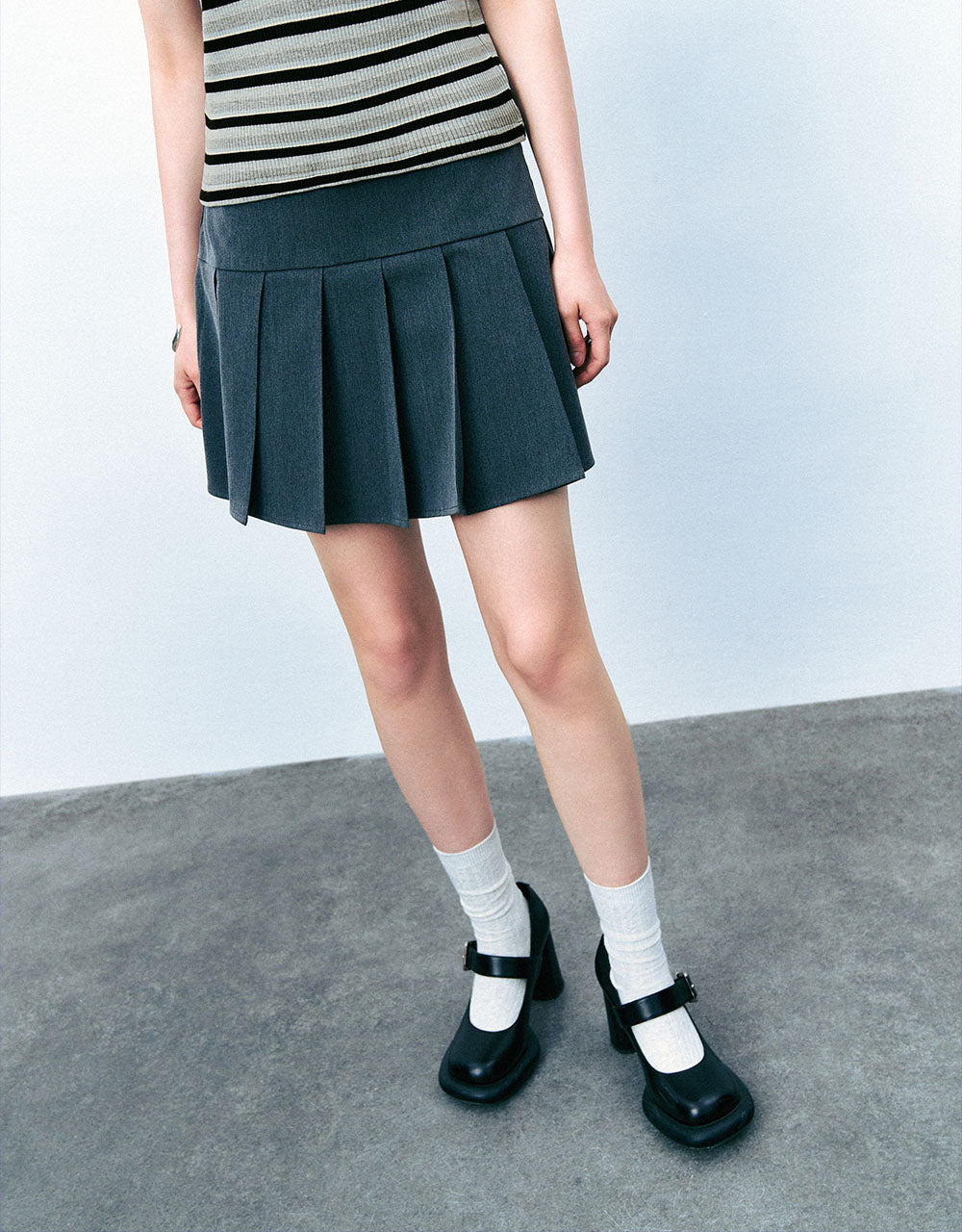 Pleated Mini A-Line Skirt