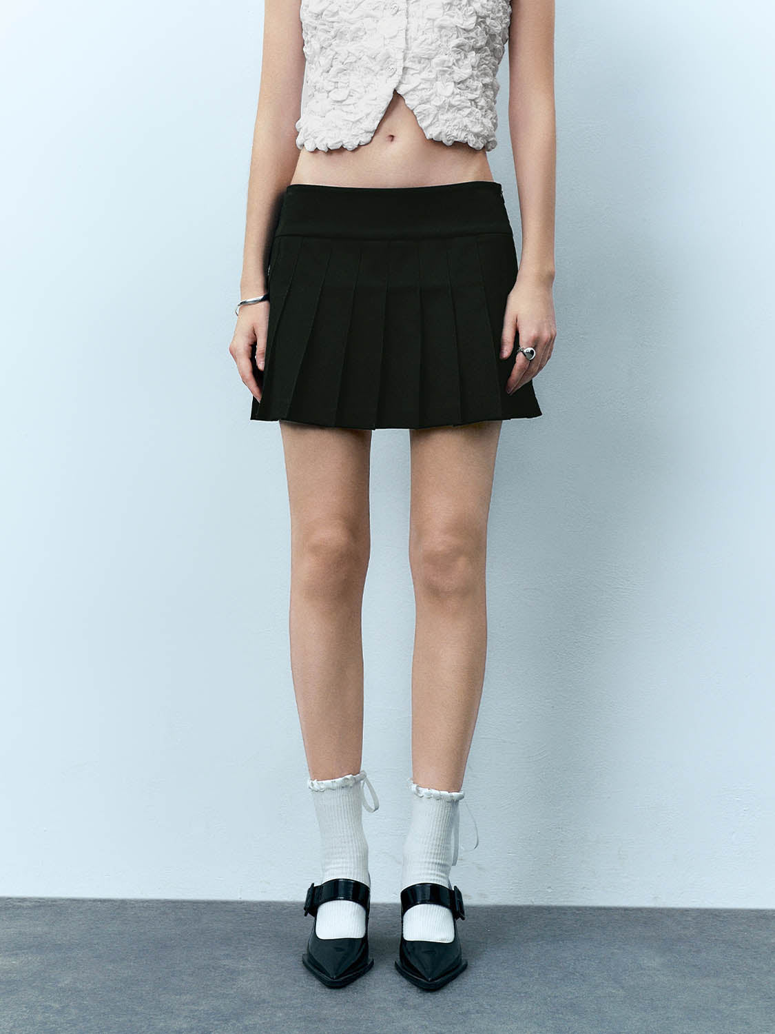 Pleated Mini A-Line Skirt