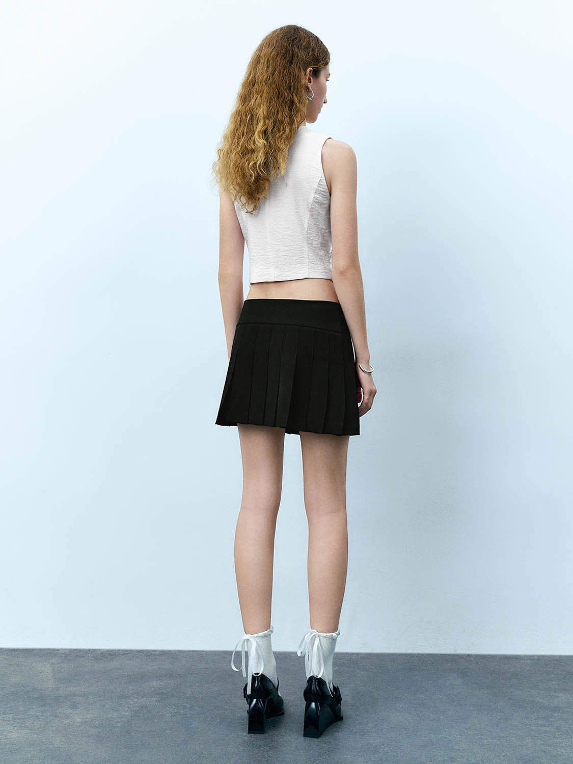 Pleated Mini A-Line Skirt