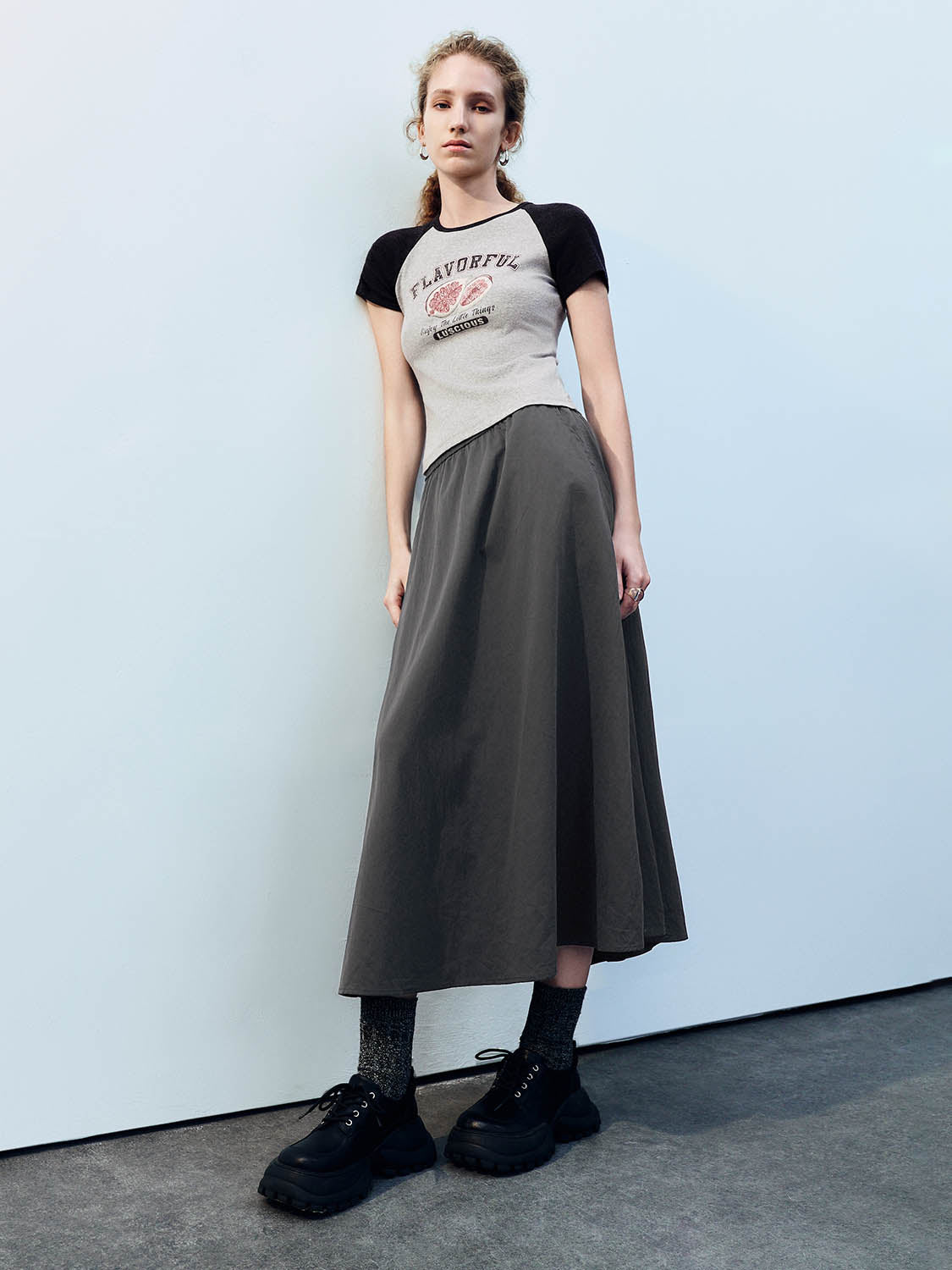 Elastic Waist A-Line Skirt