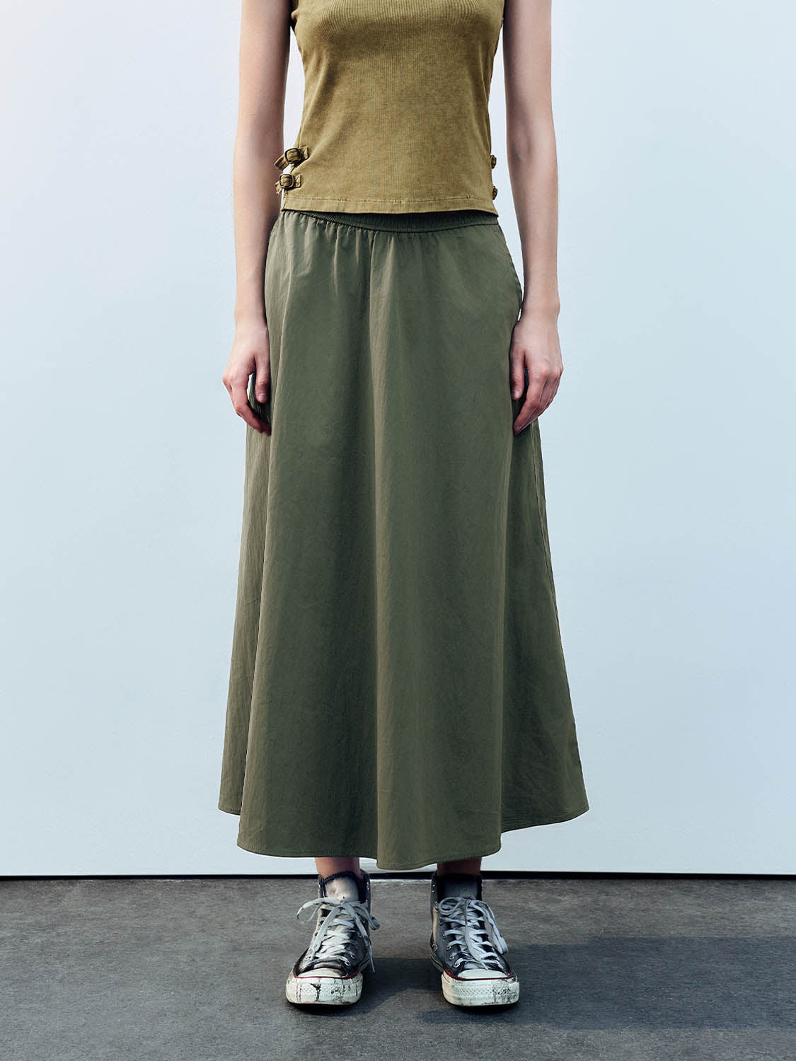 Elastic Waist A-Line Skirt