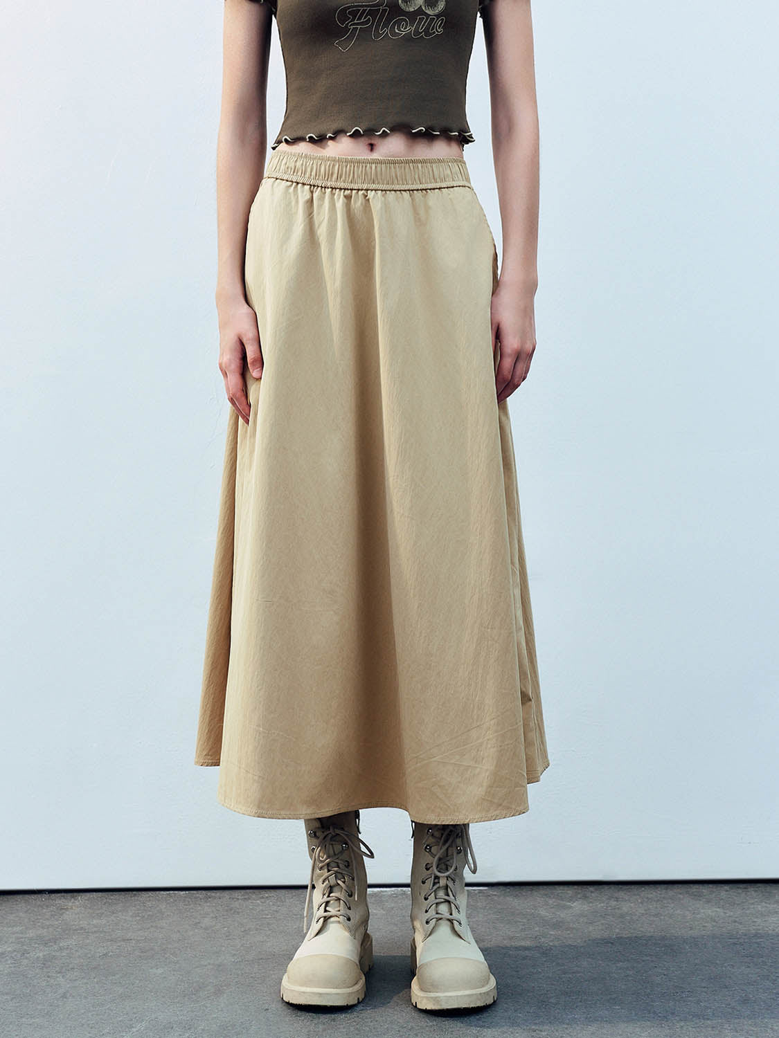 Elastic Waist A-Line Skirt