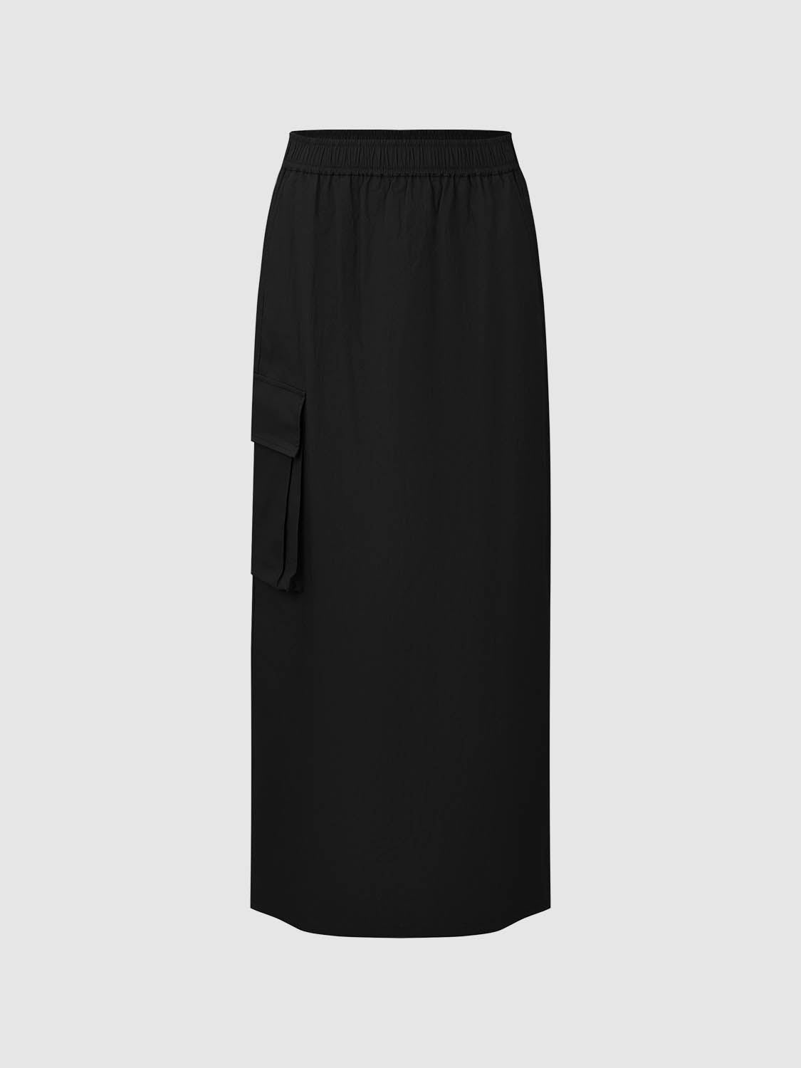 Drawstring Waist Midi Straight Skirt