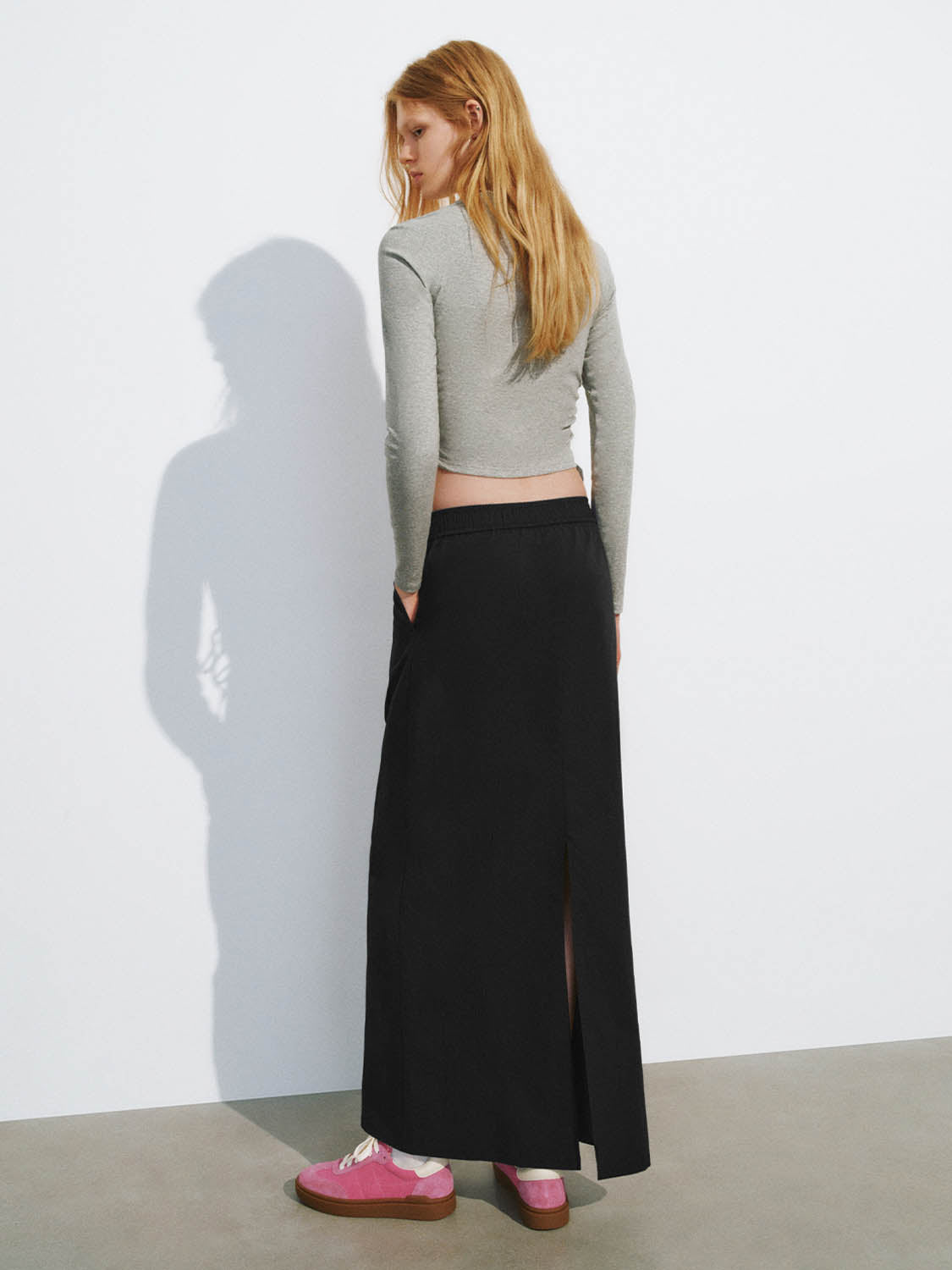 Drawstring Waist Midi Straight Skirt