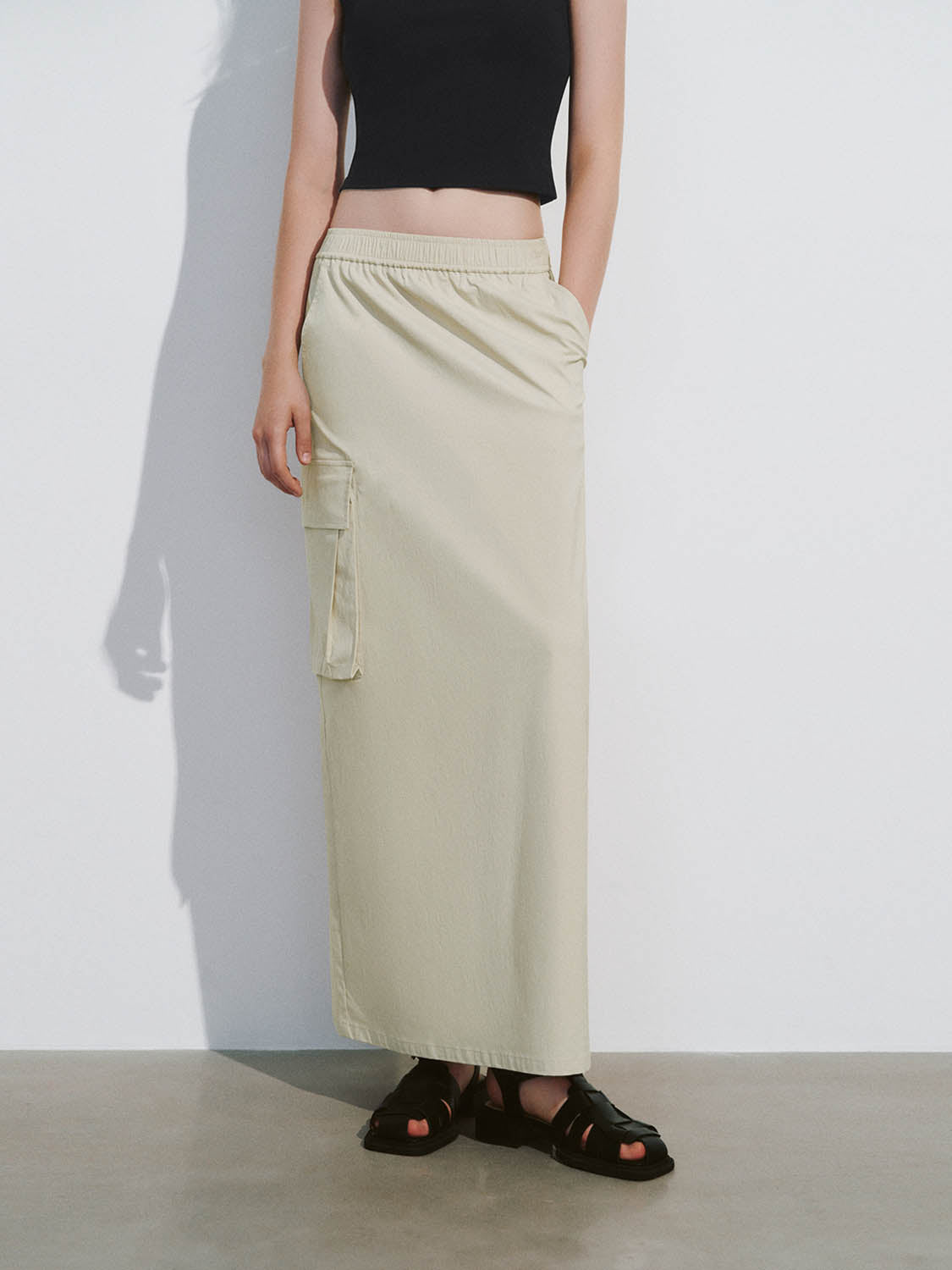 Drawstring Waist Midi Straight Skirt