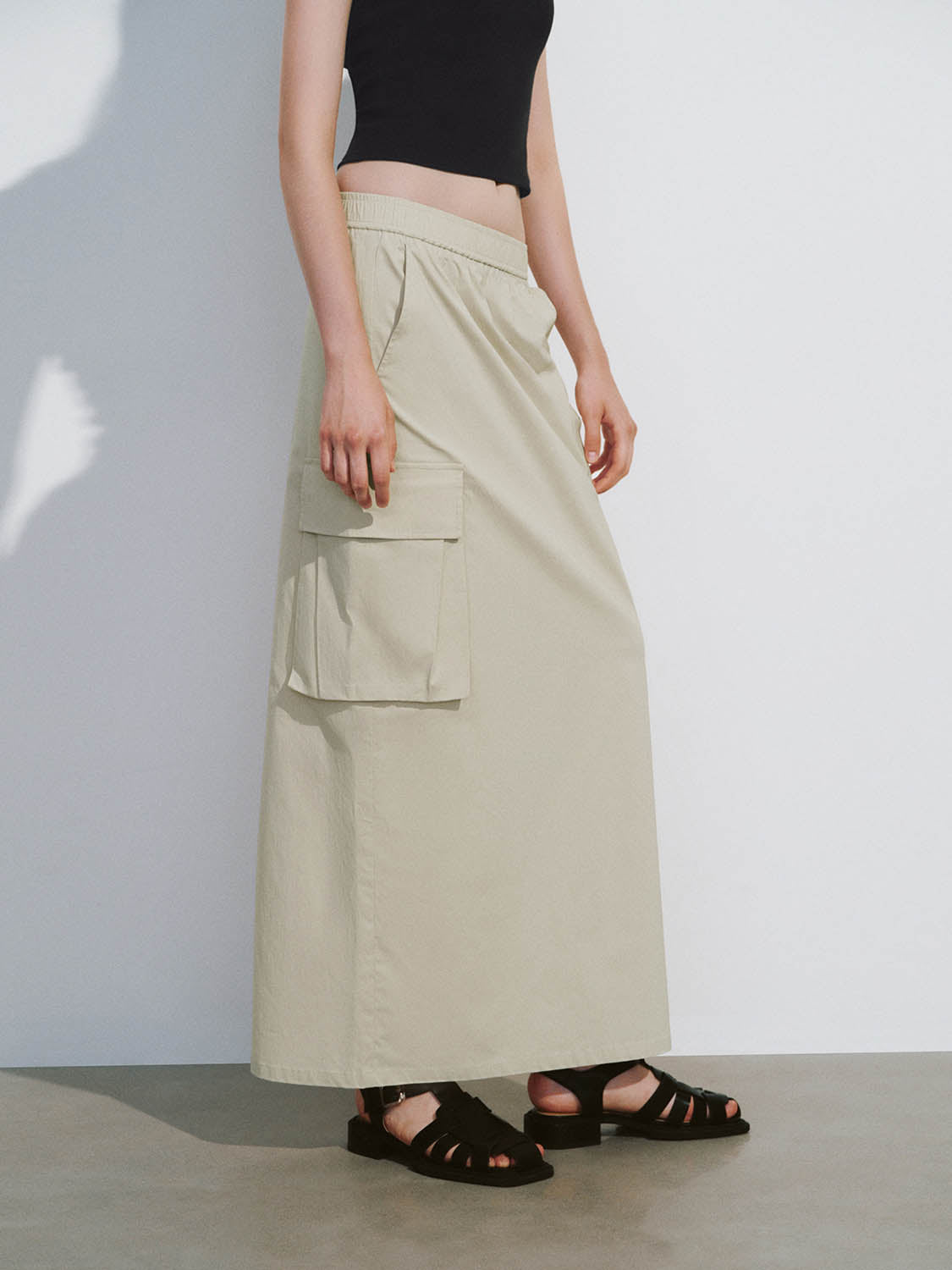 Drawstring Waist Midi Straight Skirt