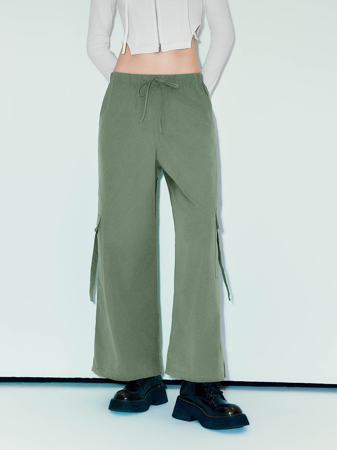 Drawstring Waist Straight Pants