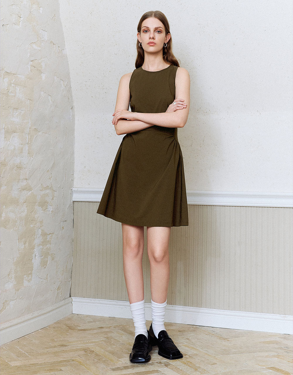 Sleeveless Crew Neck A-Line Dress