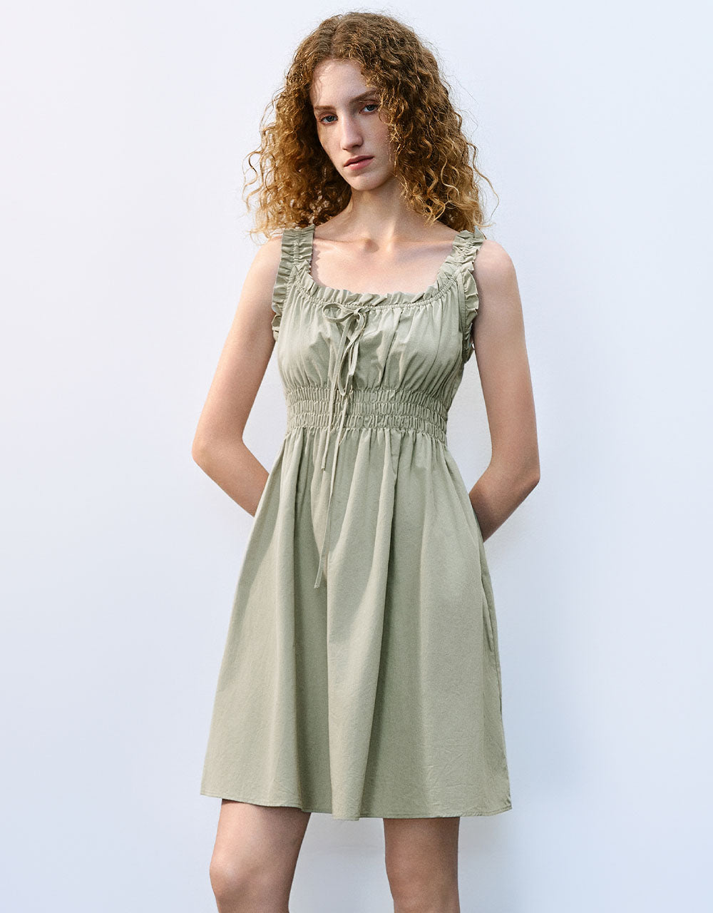 Sqare-cut Collar A-Line Dress