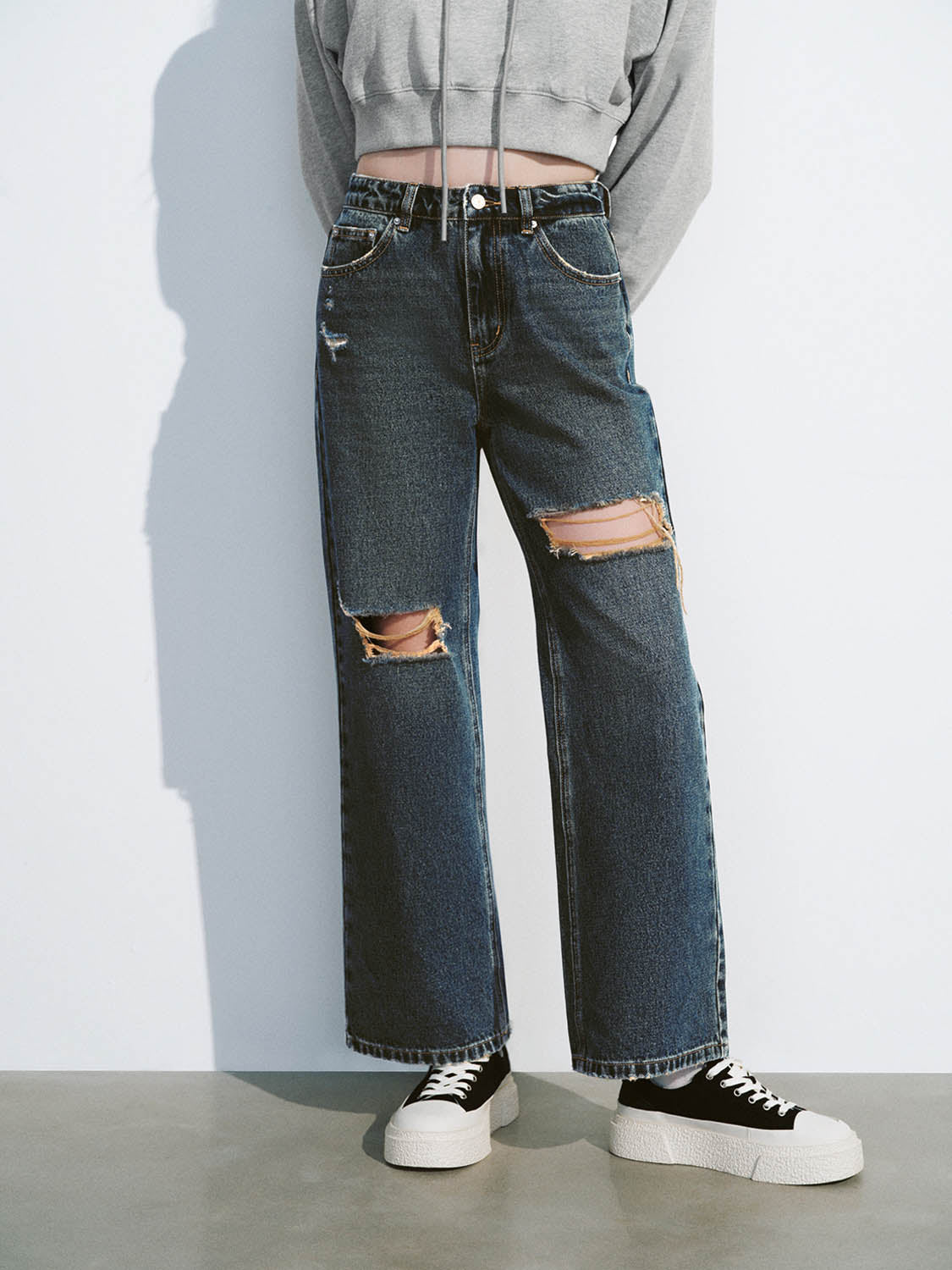 Ripped Wide-Leg Jeans