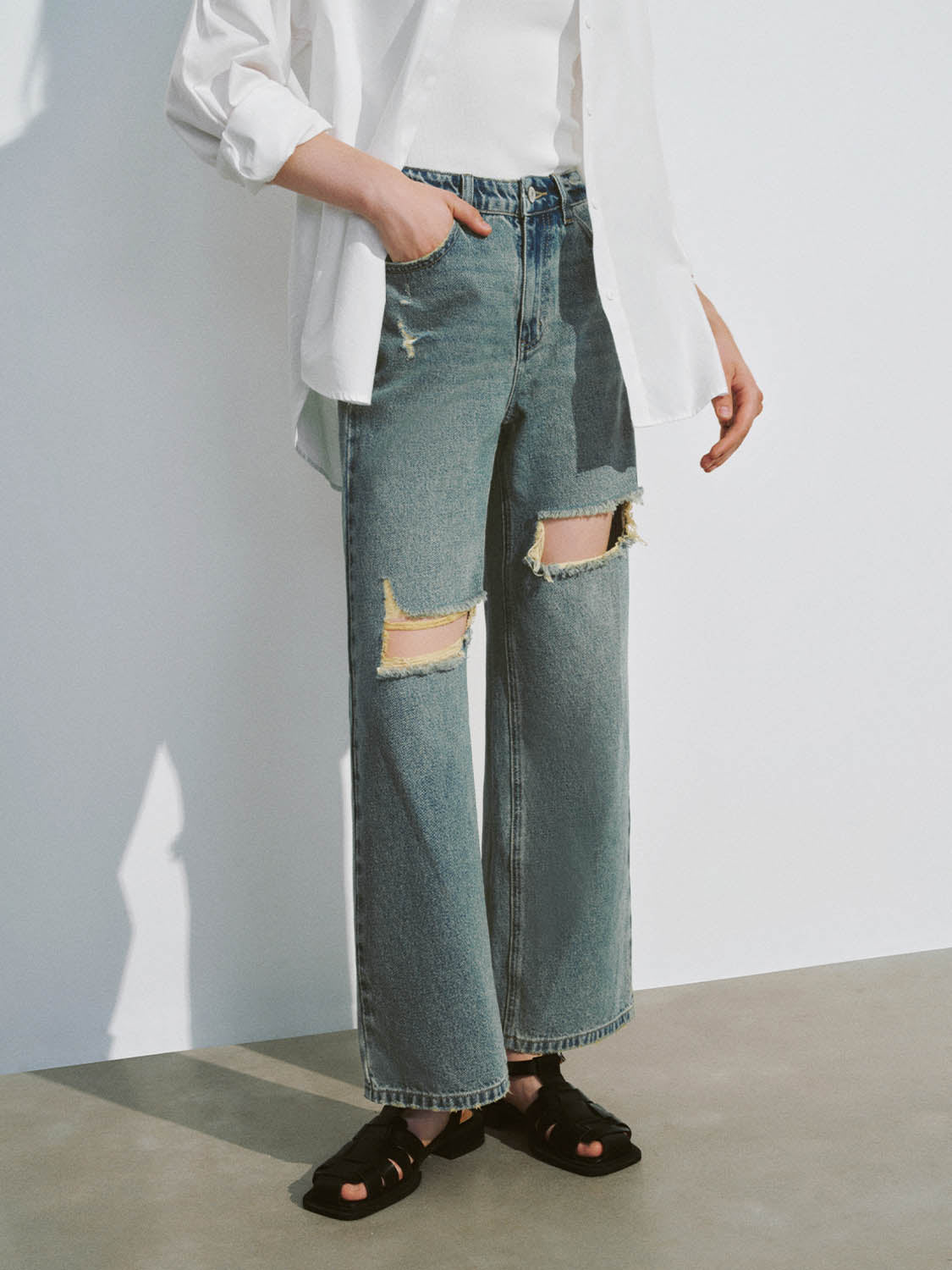 Ripped Wide-Leg Jeans