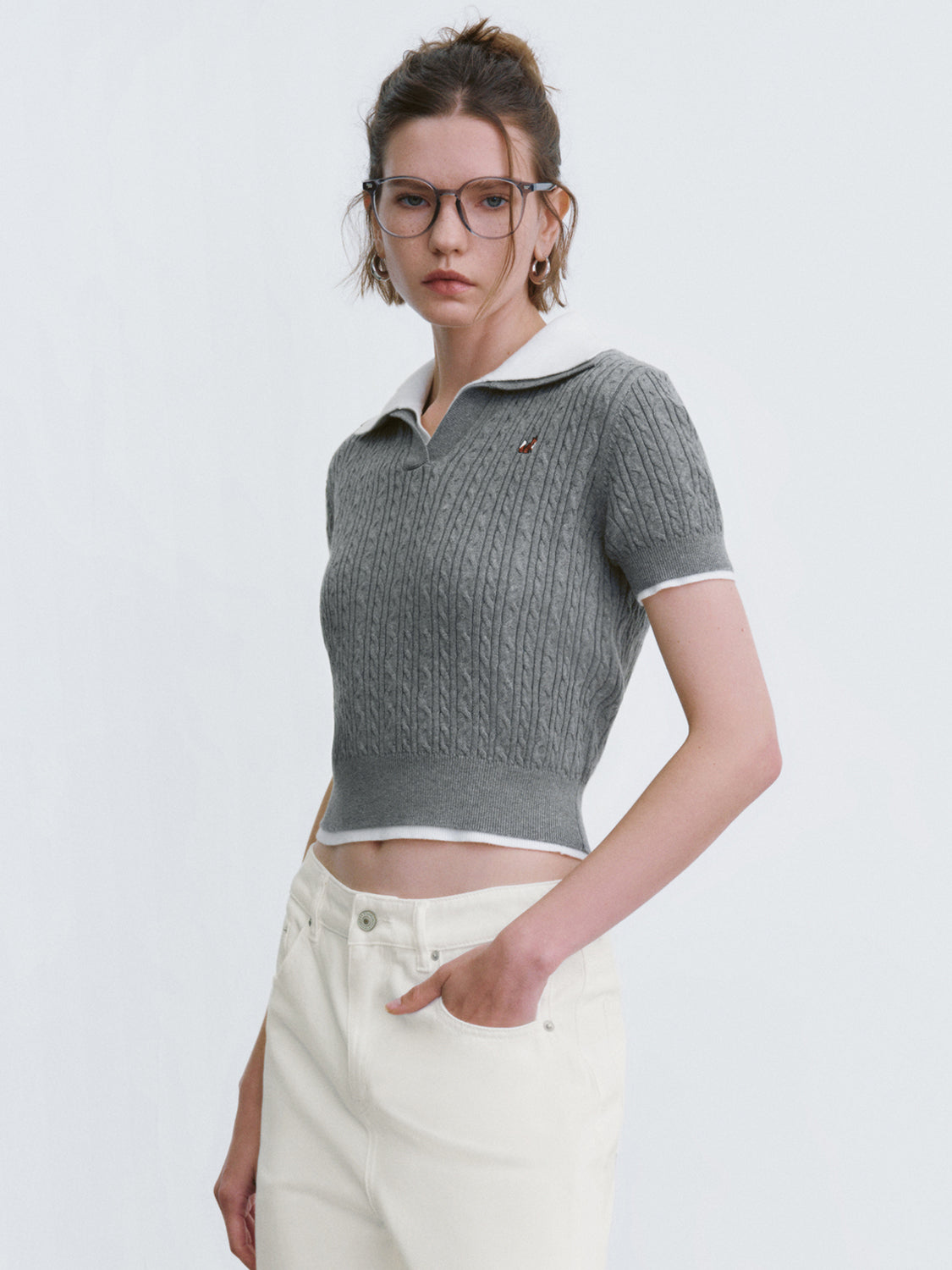 Collared Neck Knitted T-Shirt