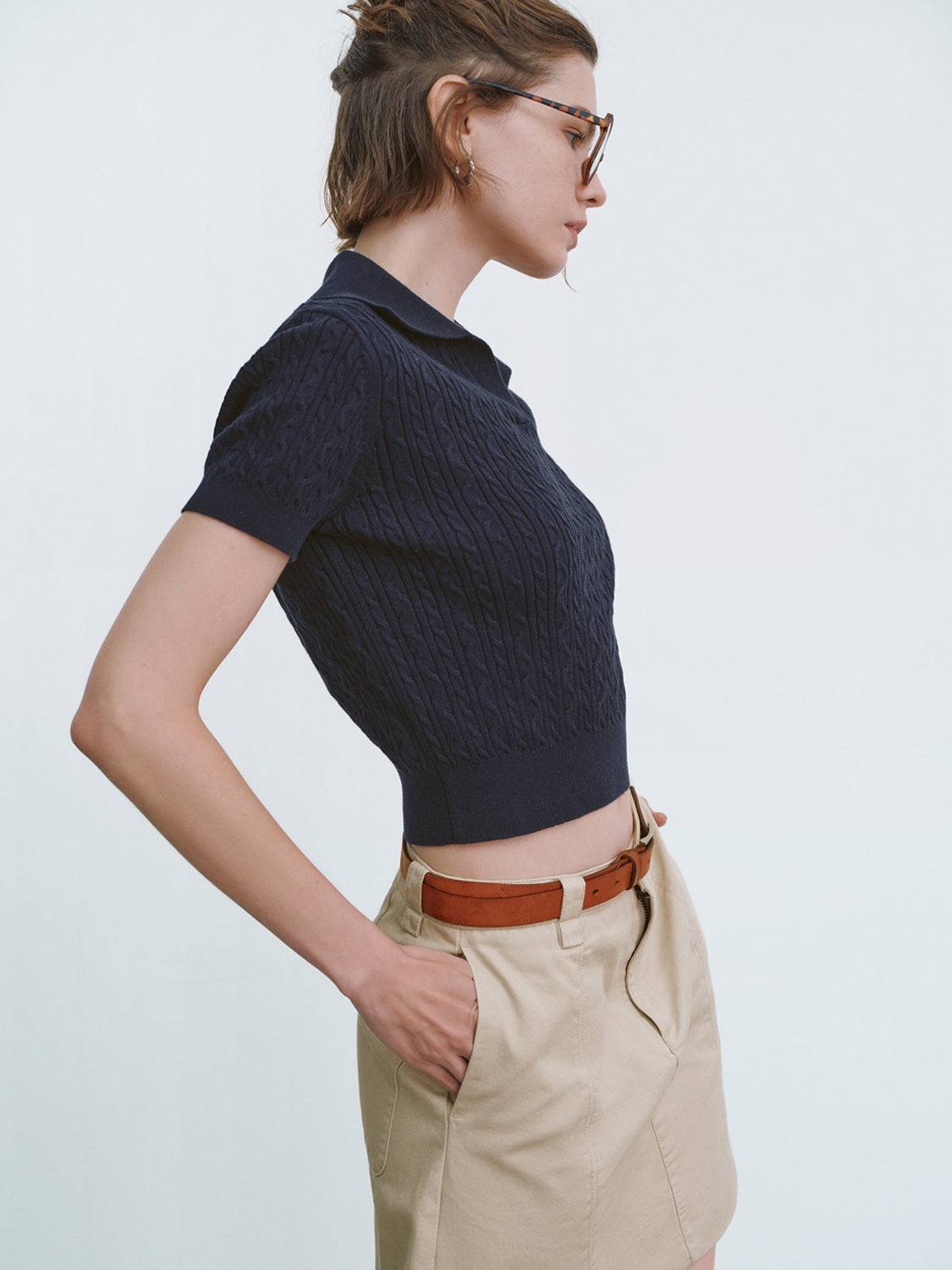 Collared Neck Knitted T-Shirt