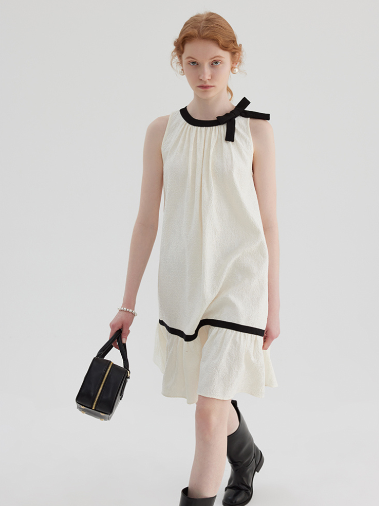 Color Block Halter A-line Dress with Bow Detail