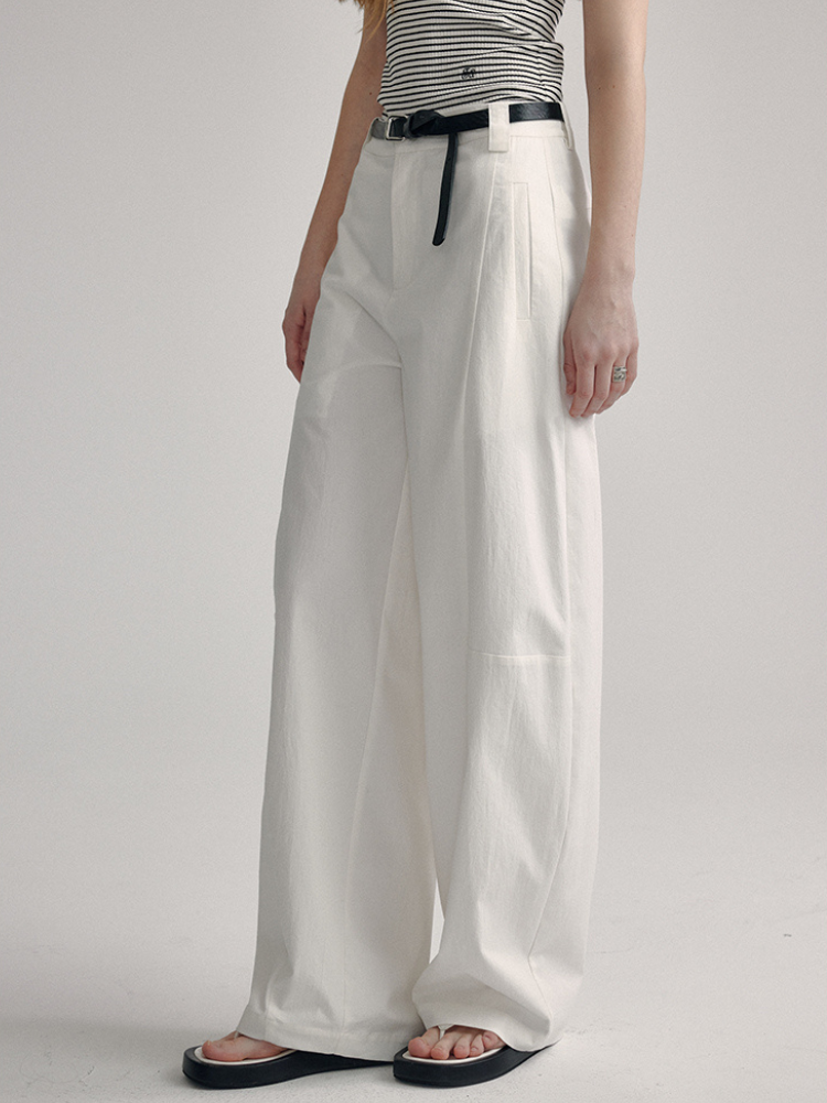 White High-Waist Cotton Wide-Leg Pants