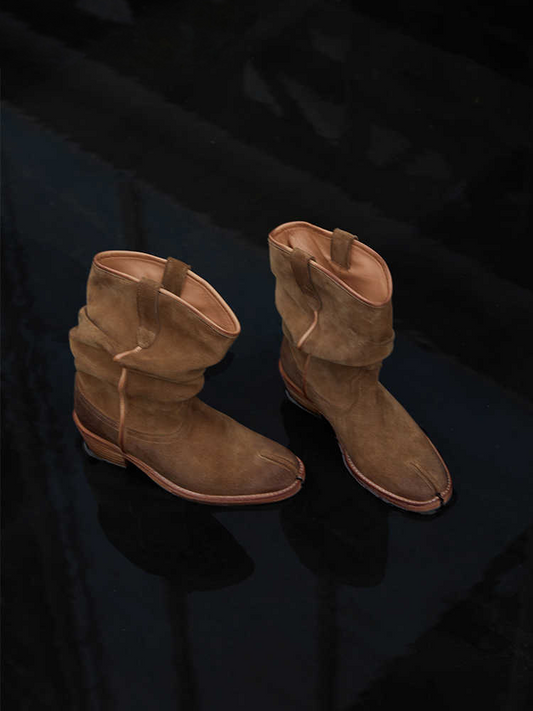 Slouchy Suede Split-Toe Stacked Boots