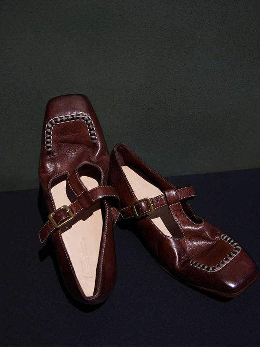 Vintage T-Strap Italian Leather Mary Jane Flats