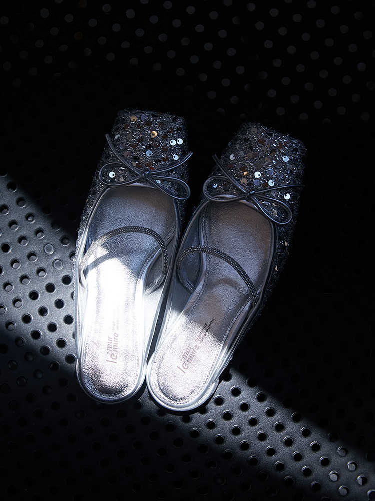 Handcrafted Sequin Square-Toe Ballet Mules