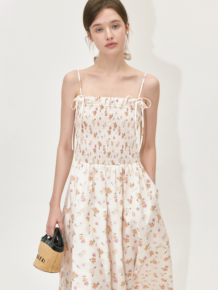 Sweet Floral Tie Strap Maxi Dress