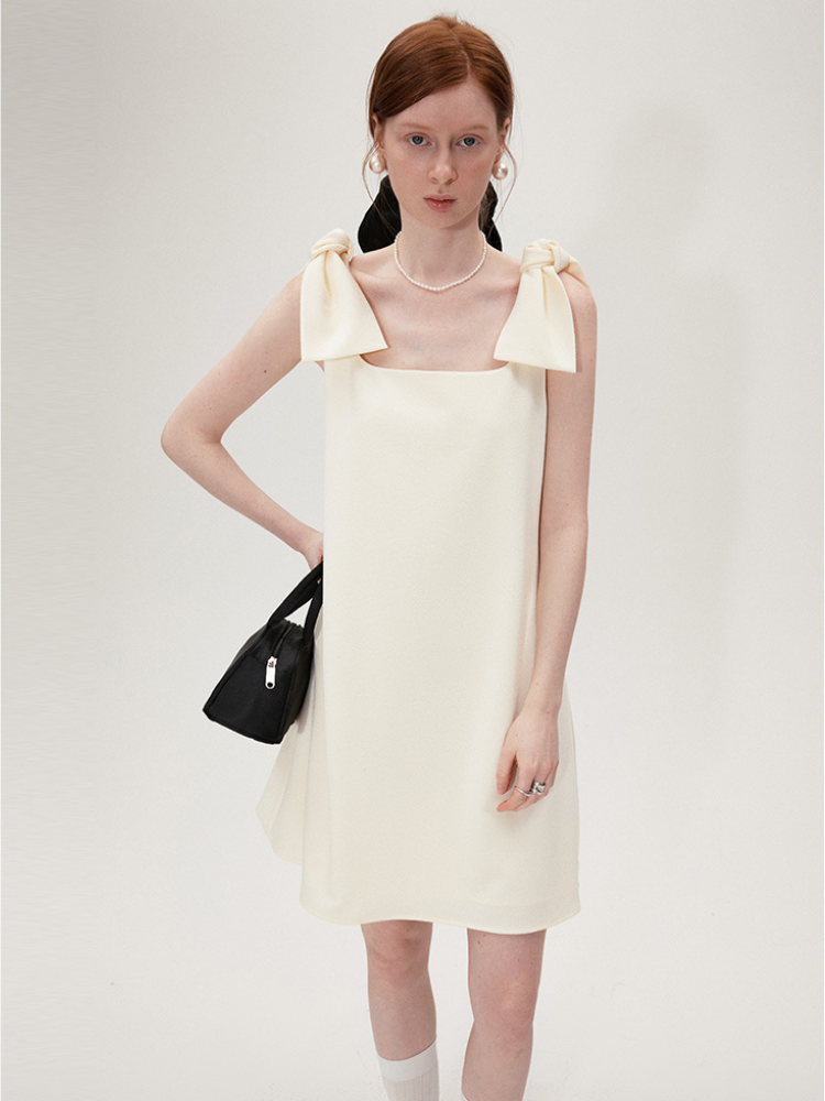 Square Neck Sleeveless Bow Waist Dress