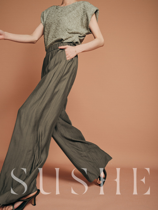 Airy Lightweight Pleated Wide-Leg Pants