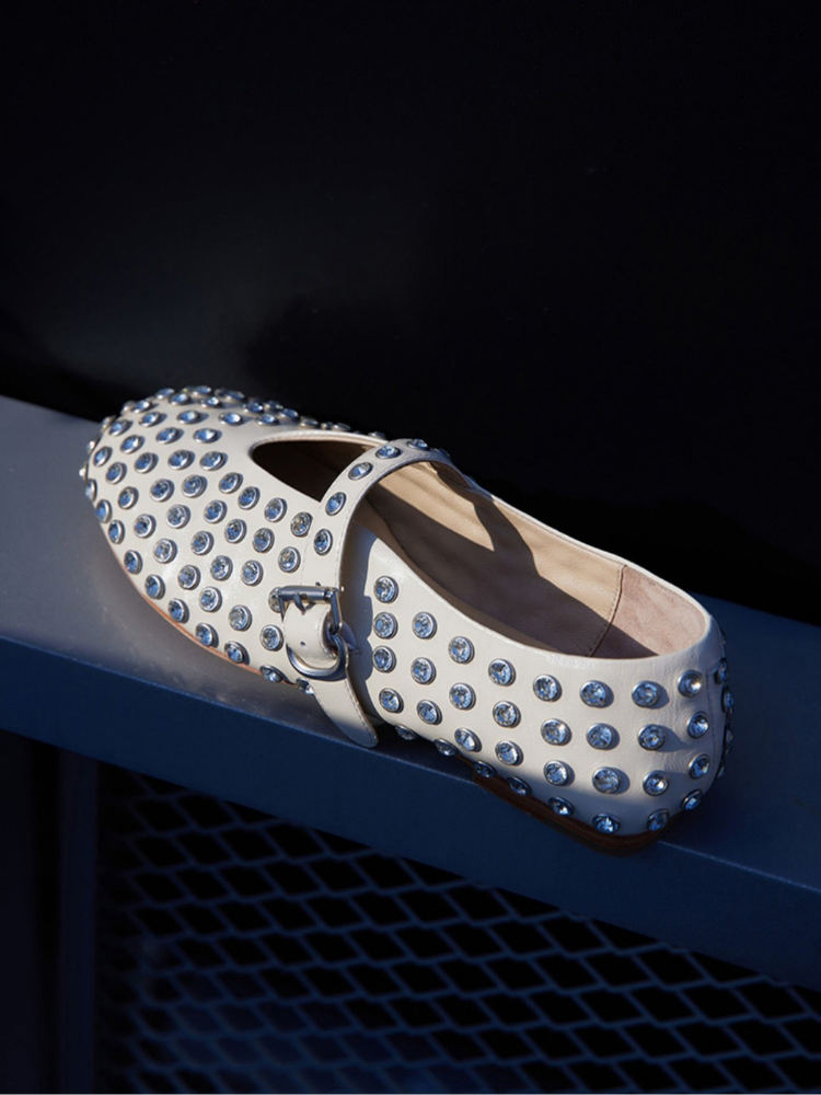 Studded Lambskin Mary Jane Flats