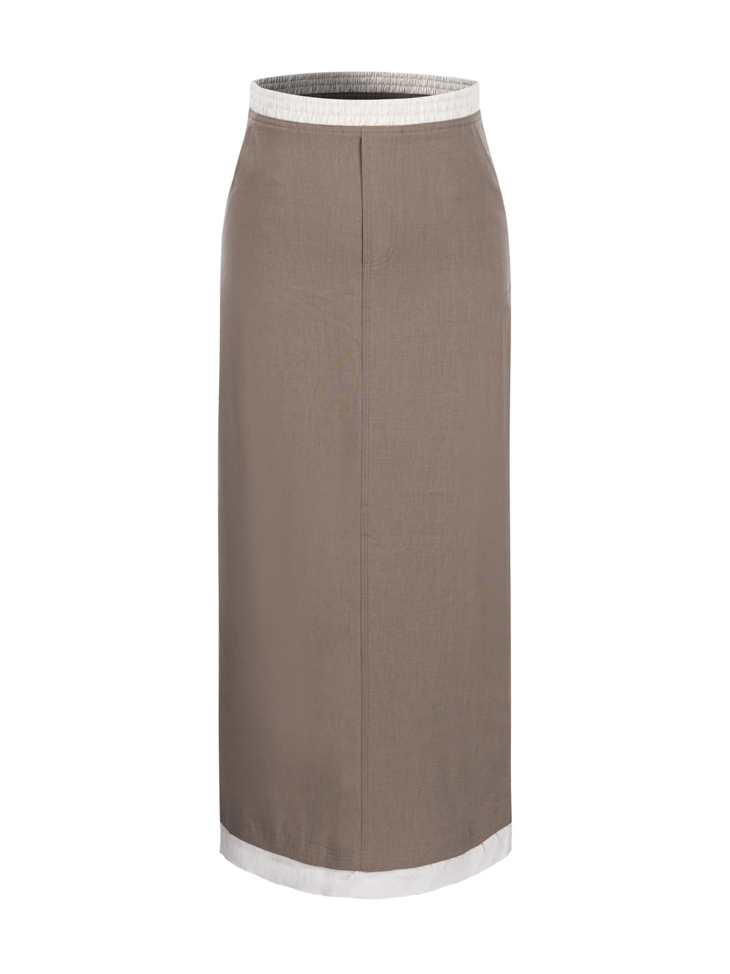 Color-Block Frayed Hem Midi Skirt with Back Slit