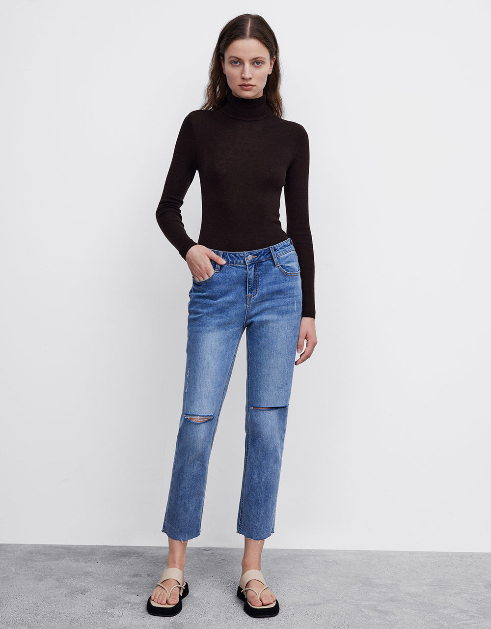 Turtle Neck Skinny Knitted T-Shirt