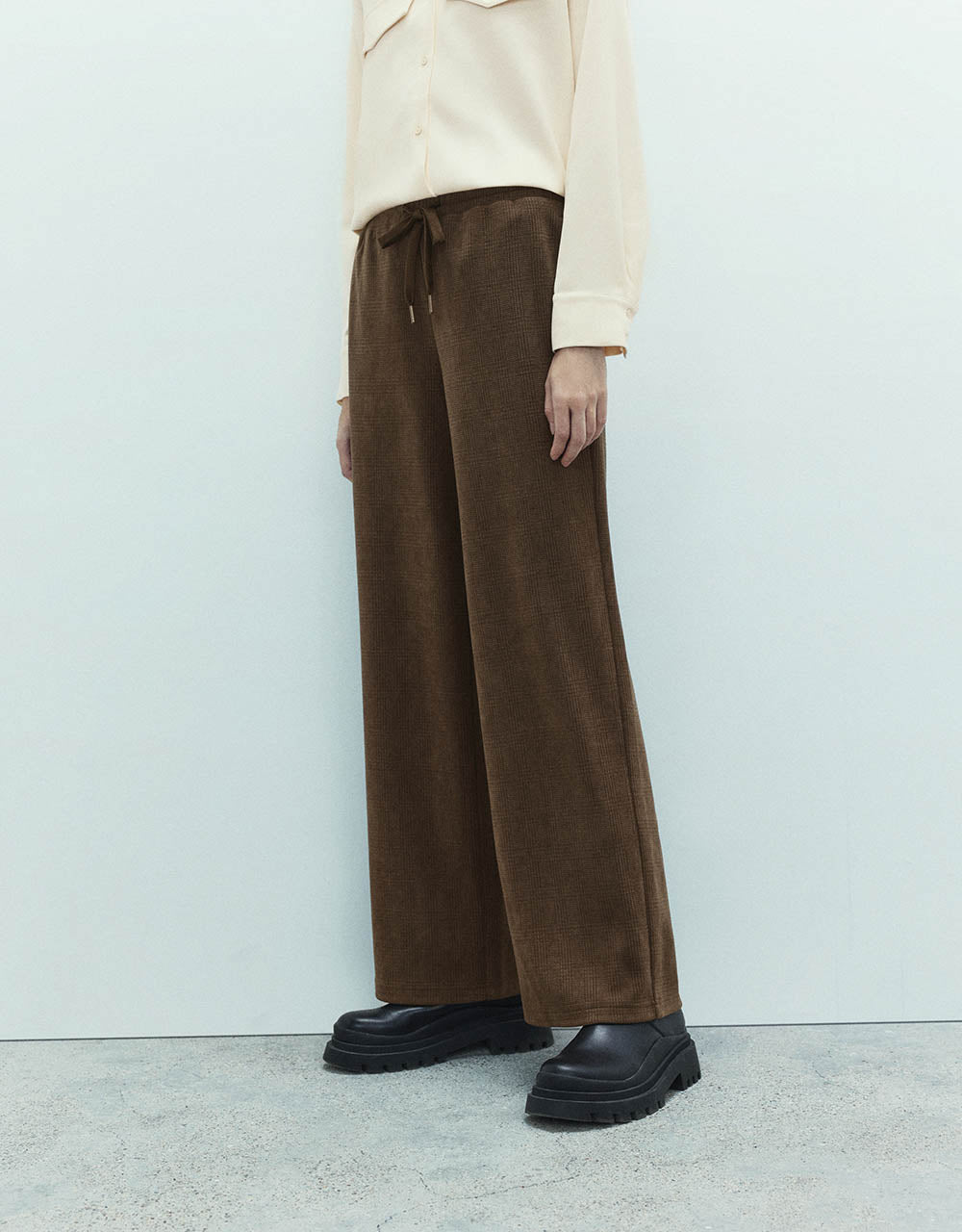 Drawstring Waist Knitted Wide-Leg Pants