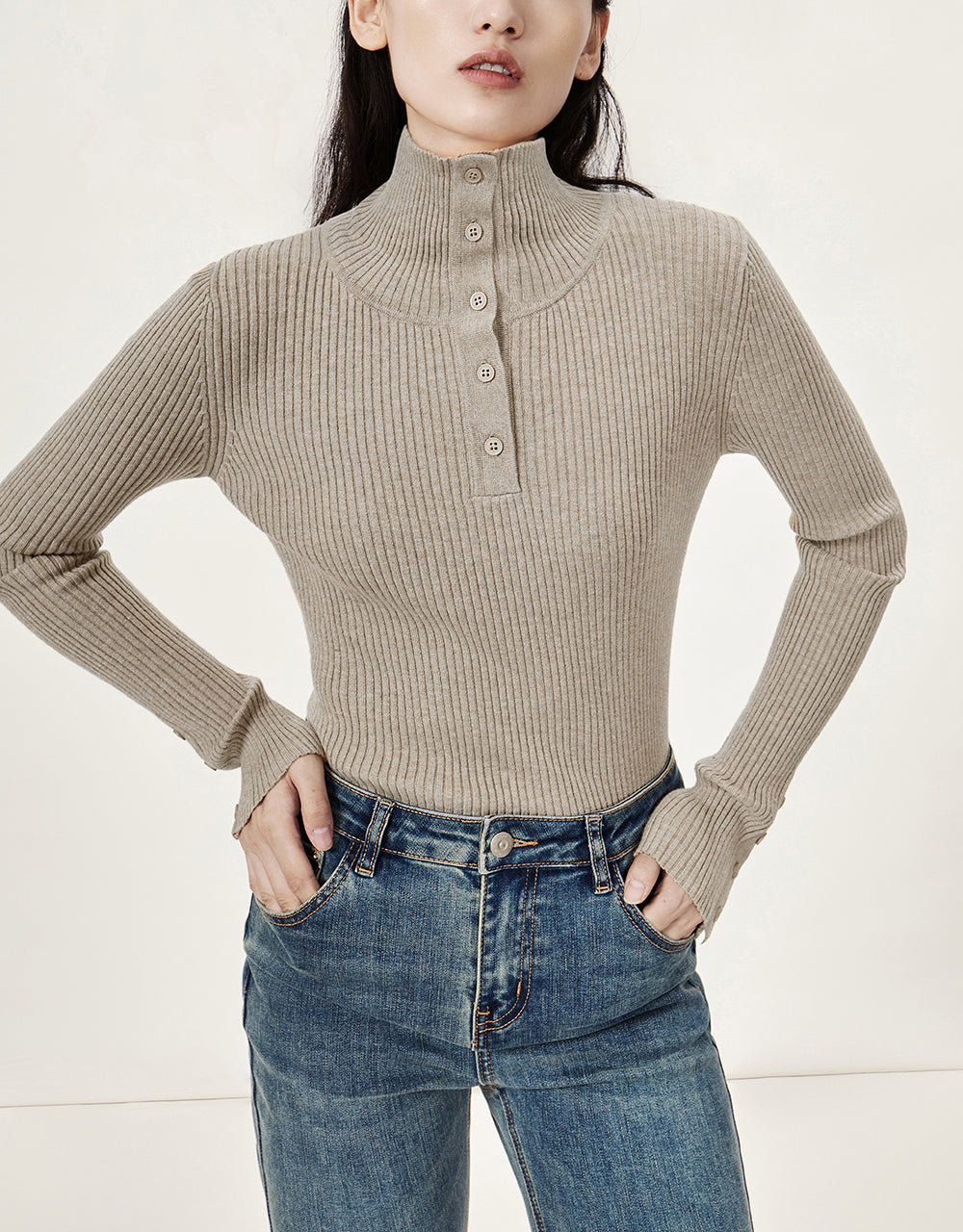 Turtle Neck Skinny Knitted T-Shirt