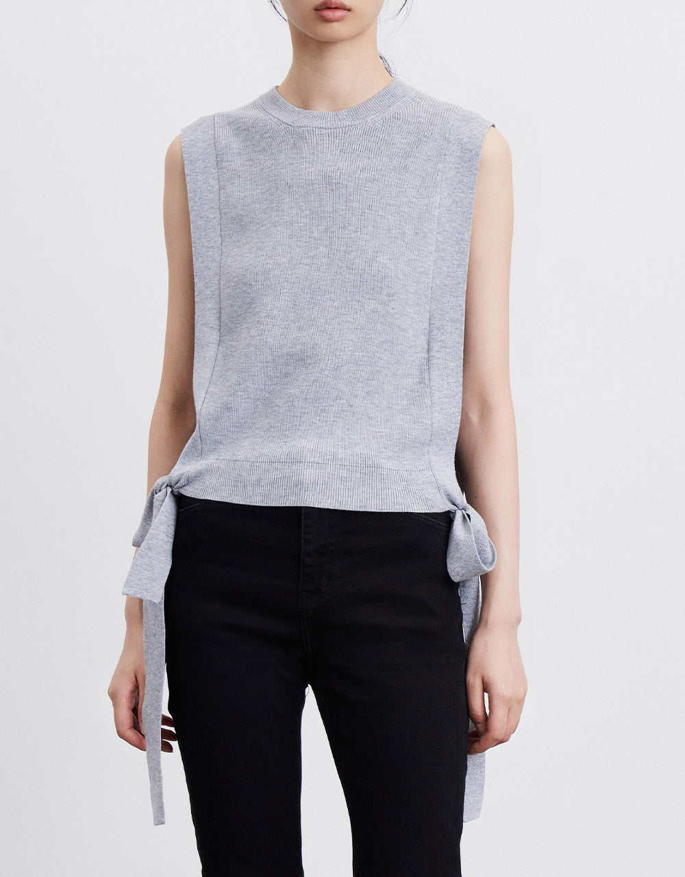 Crew Neck Mid-Length Knitted Vest