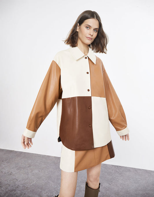 Faxu Leather Colorblock Shirt