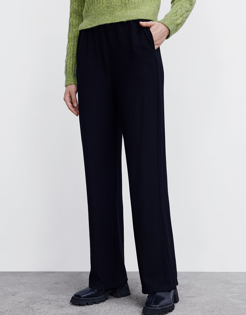 Elastic Waist Straight Pants