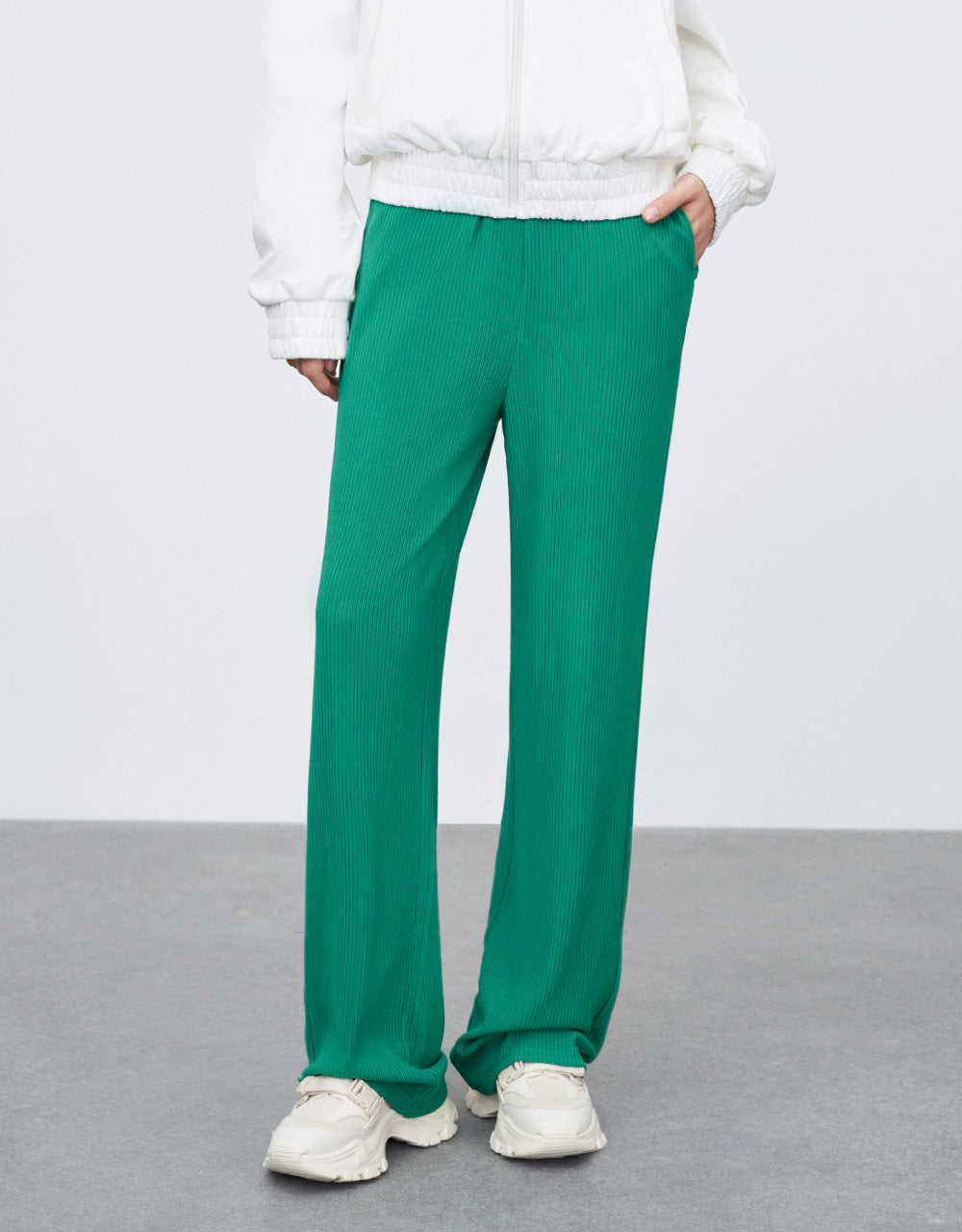 Elastic Waist Straight Pants